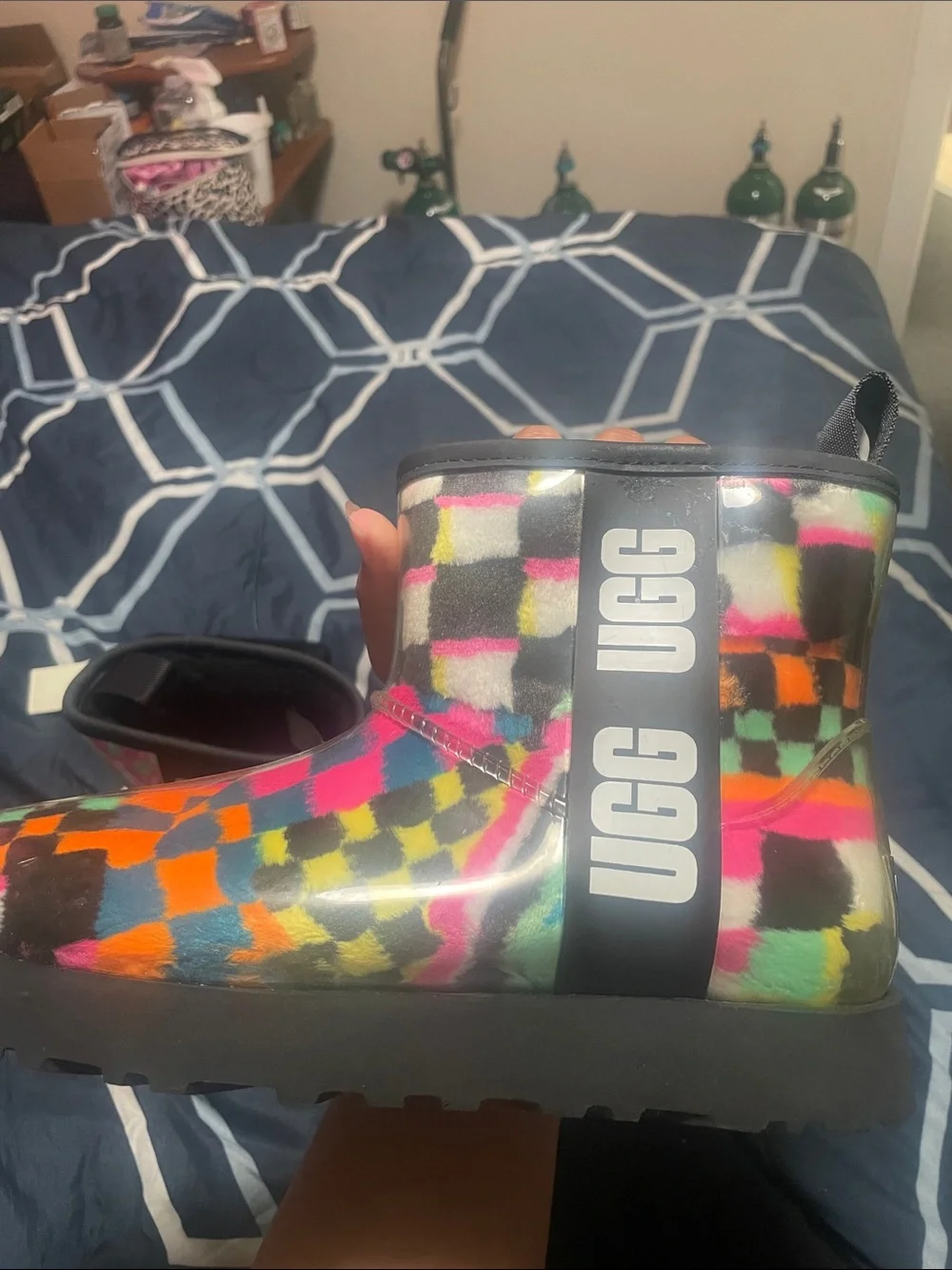 UGG Kids Multicolor Check Rain Boots - Pink, Orange, Yellow, Green, Blue